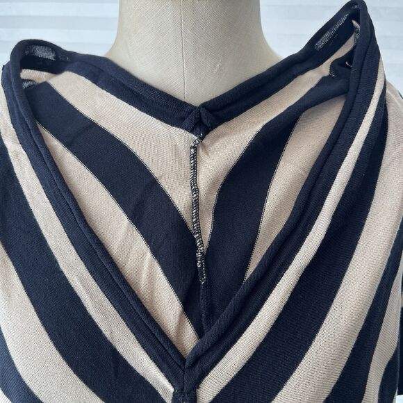 Adrienne Vittadini Sweatshirt V-neck Striped black-tan, Size L(see measurements) - Picture 2 of 8